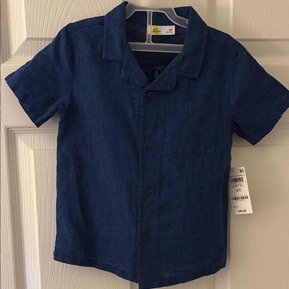 NWT Kids Navy Blue Short Sleeve Shirt and Shorts Set